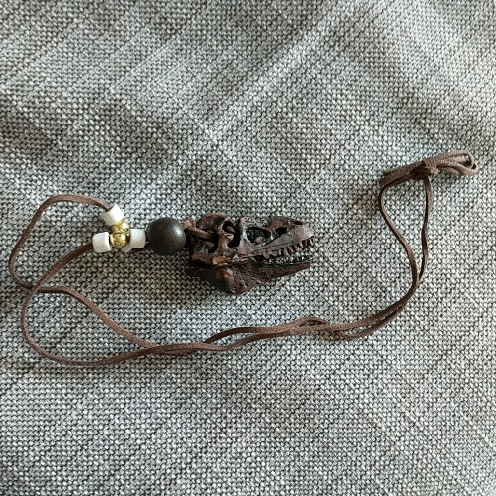 T-Rex wood skull necklace